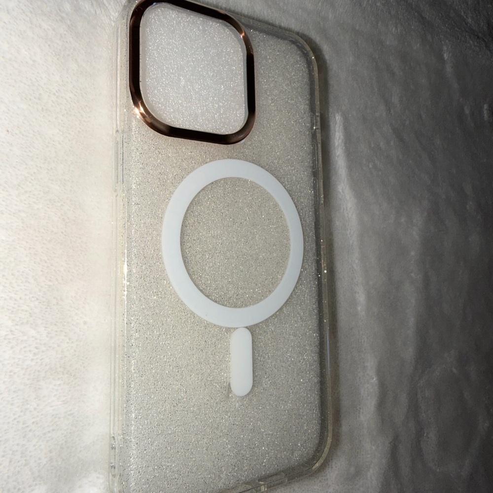 Clear Glitter MagSafe Phone Case with Rose Gold Camera Ring
